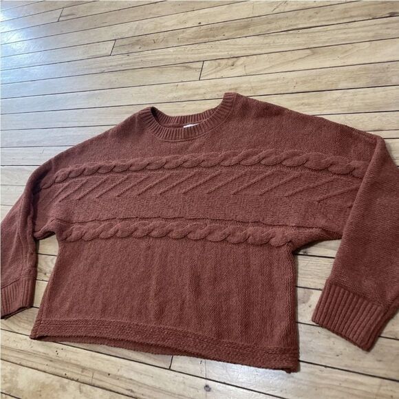FULL TILT Brown Sweater Womens M Soft Horizontal Cable Knit Crop Pullover Crew - Picture 5 of 16